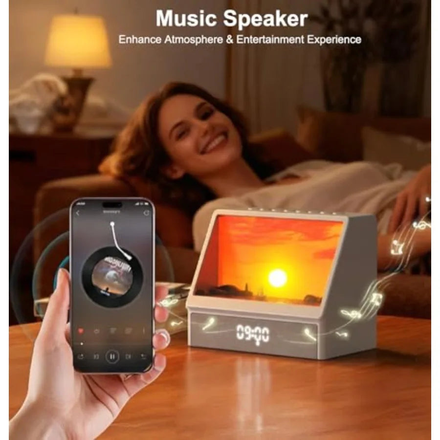Despertador con Simulación de Amanecer para Dormitorios, Máquina de Ruido Blanco con Animación Creativa de Amanecer Simulado, 7 Modos, 12 Sonidos Naturales, Música