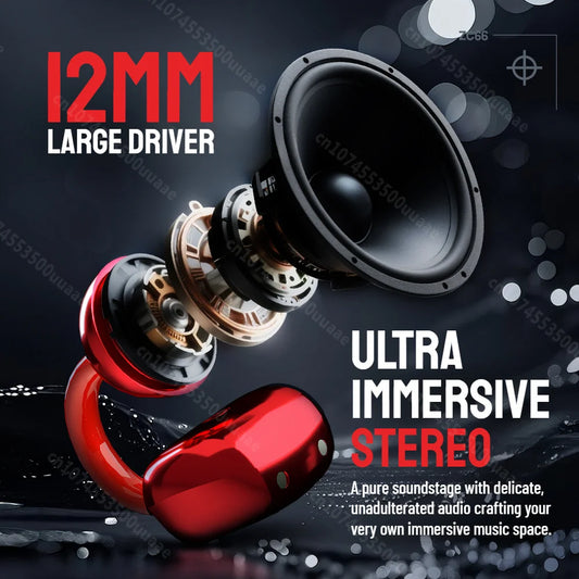 Auriculares con Clip para Oreja Zombescat B15 OWS 360 ° Auriculares Inalámbricos Bluetooth 5.4 con Sonido Estéreo Envolvente, Cancelación de Ruido ENC, Llamadas Nítidas, Auriculares TWS