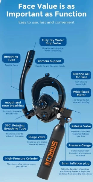 Equipo de Buceo con Tanque de Aire, Máscara de Buceo con Bomba de Aire de 0.5 L, Tanques de Buceo Pequeños
