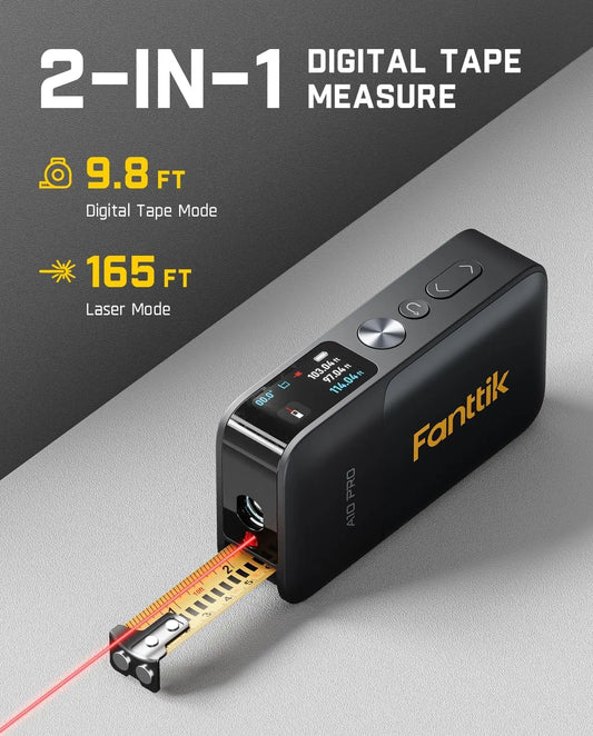 Cinta Métrica Láser Digital 2 en 1, Medidor de Distancia Láser Recargable de 165 Pies y Cinta Métrica de 9.8 Pies, Pantalla HD IPS, 6 Unidades, 3 Modos, USB-C