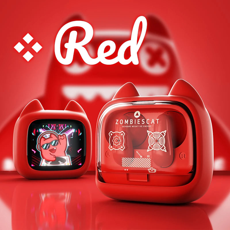 Audífonos Bluetooth Intrauditivos ZOMBIESCat QCWS-B19 con Pantalla Táctil a Color Inteligente, Batería de Larga Duración, Lindos y de Alta Calidad