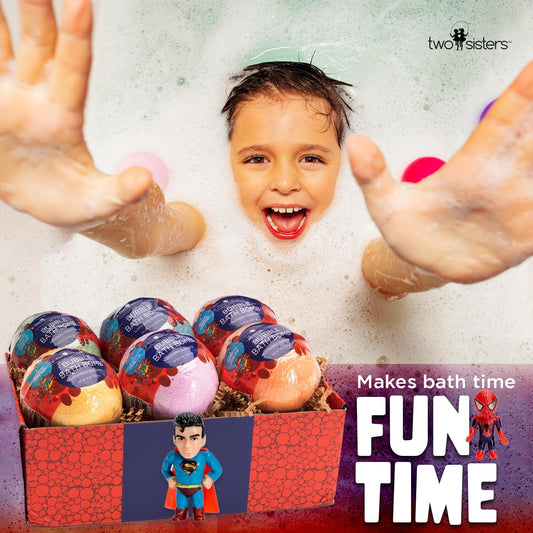 Superhero Bath Bombs for Kids with Surprise Toys inside (6 Pack) - Large Bubble Bomb Fizzies for Boys, Girls, & Toddlers - Birthday Gift for Kids - Fruity Scent, USA Made by
