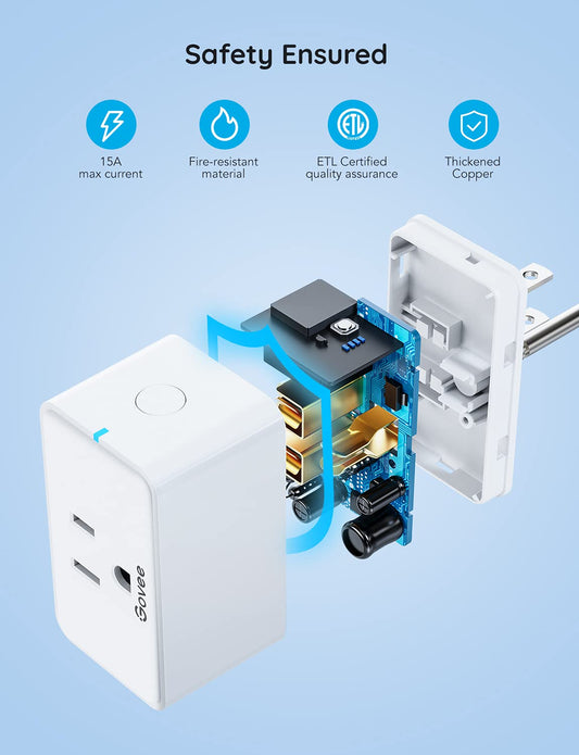 Smart Plug 15A, Wifi Bluetooth Outlets 4 Pack Work with Alexa and Google Assistant, Wifi Plugs with Multiple Timers, Home APP Group Control Remotely, No Hub Required, ETL&FCC Certified