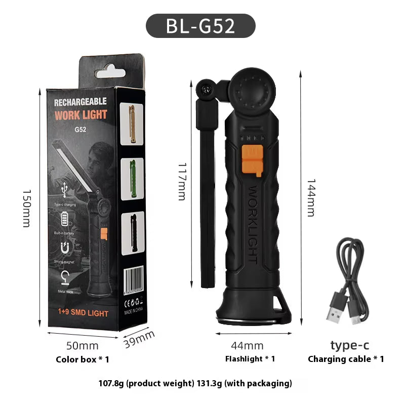 450LM COB LED Worklight Flashlight USB-C 800Ma Work Light Magnetic 360° Garage Repair Inspection Lamp 4Mode Pocket Flood Light