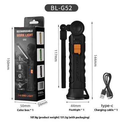 450LM COB LED Worklight Flashlight USB-C 800Ma Work Light Magnetic 360° Garage Repair Inspection Lamp 4Mode Pocket Flood Light