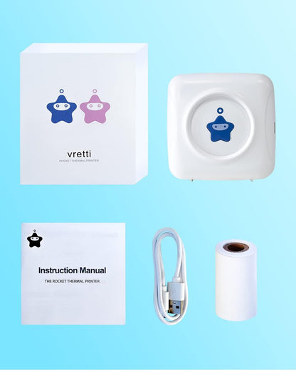 TP2-Y Mini Thermal Printer with 8 Rolls Thermal Paper Bluetooth Pocket Printer,Blue