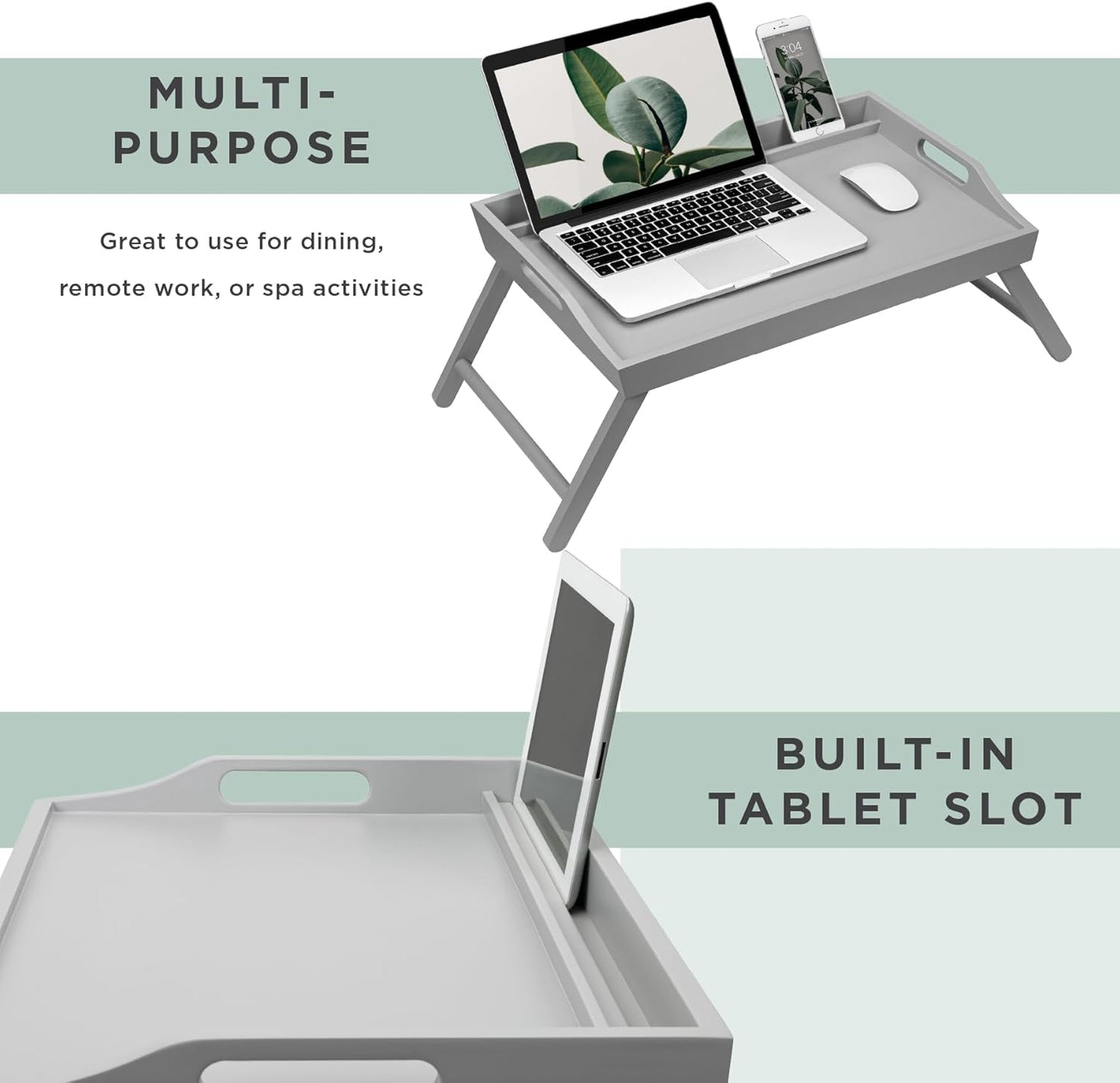 Wood Bed Tray with Phone Holder, Extra Large Lap Desk for Laptops up to 17.3 Inches – Gray – Style No. 78105
