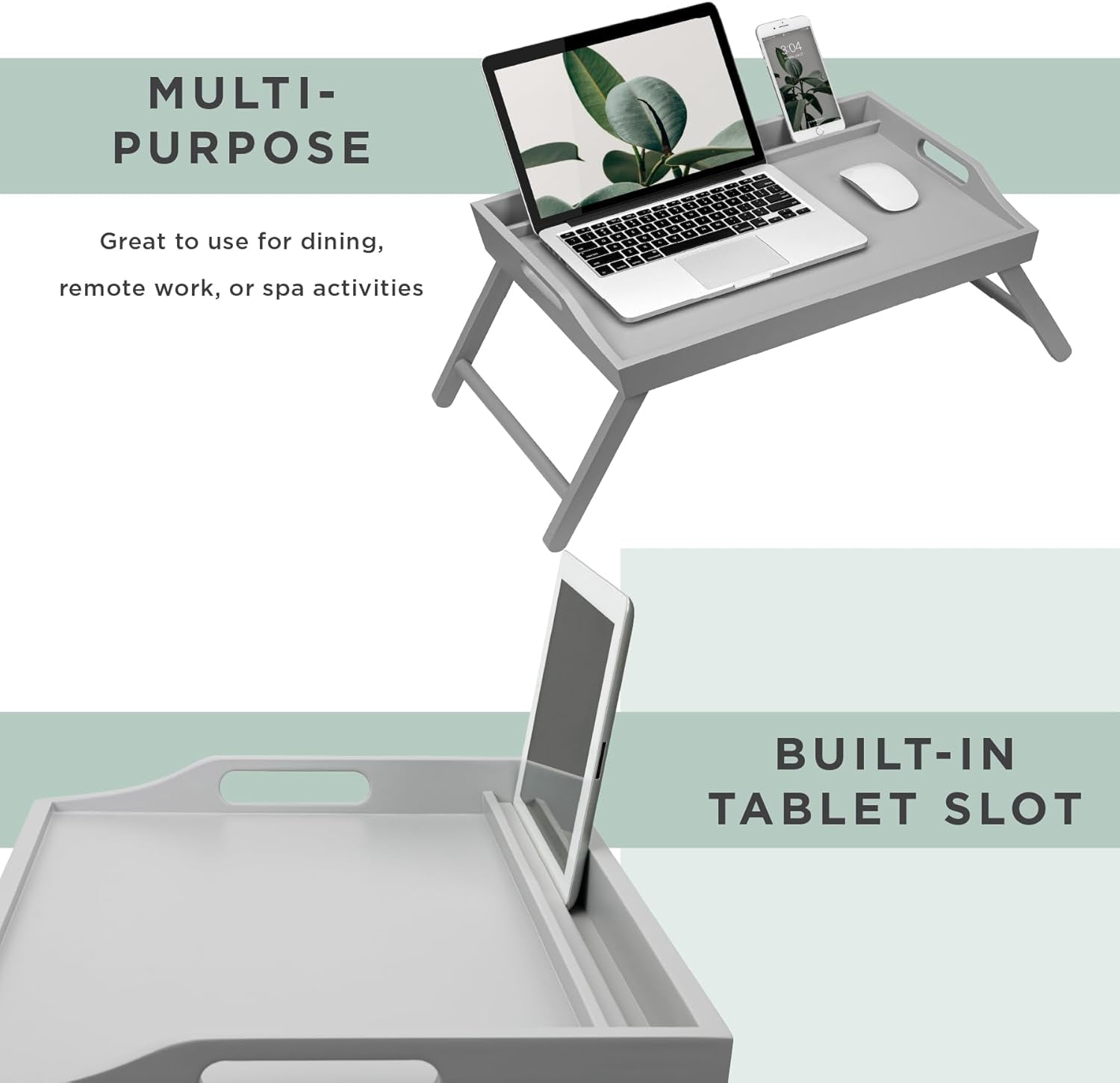 Wood Bed Tray with Phone Holder, Extra Large Lap Desk for Laptops up to 17.3 Inches – Gray – Style No. 78105