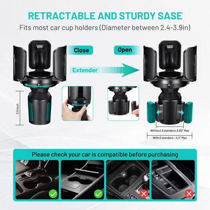 Car Cup Holder Expander, Adjustable Car Cup Holder Fits for 2.5"-5.5" Water Bottles, Coffee Mugs, Cans