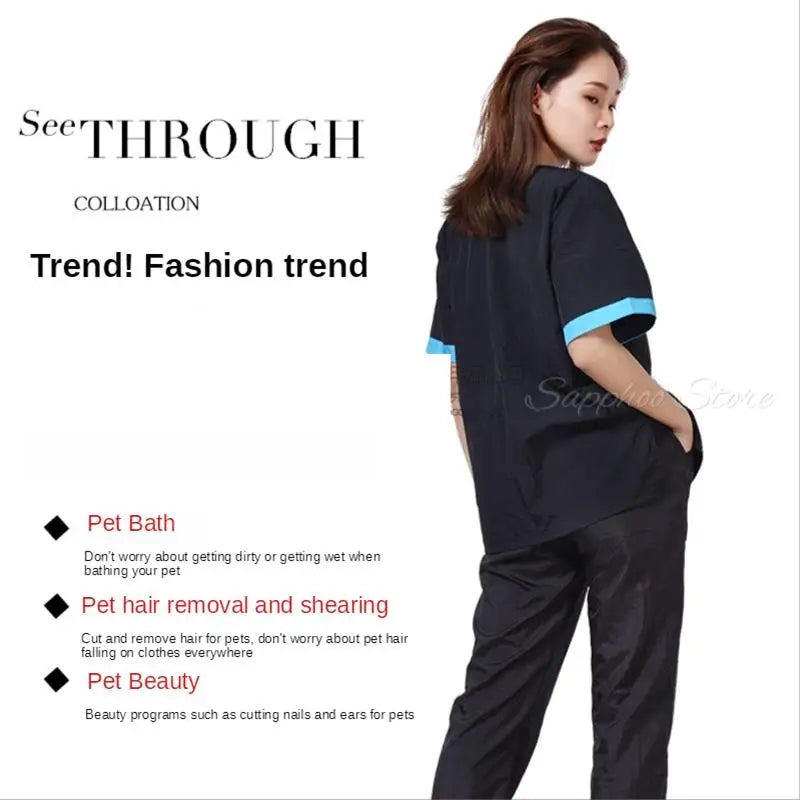 Pet Shop Groomer Work Clothes Waterproof Anti-Static Pet Work Clothes Apron for Dog Cat Hairdressing Grooming Smock G0528