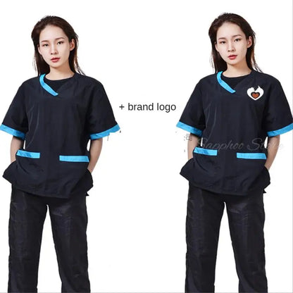 Pet Shop Groomer Work Clothes Waterproof Anti-Static Pet Work Clothes Apron for Dog Cat Hairdressing Grooming Smock G0528