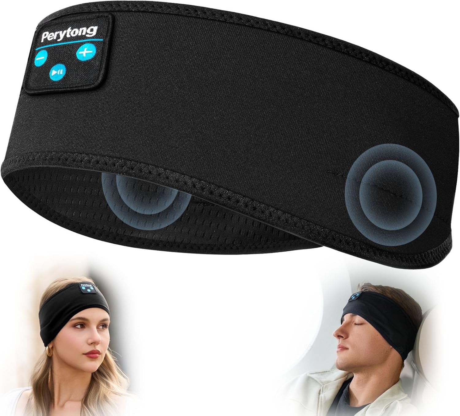Sleep Headphones Bluetooth Wireless Sports Headband, Long Playtime Lightweight Headphones Hi-Fi Stereo Ergonomic ASMR Sleep Headphone Cool Gadget Gift for Men Women Black