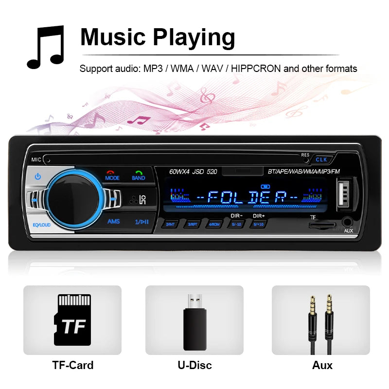 Car Radio 1 Din Stereo Player Digital Bluetooth Car MP3 Player 60Wx4 FM Radio Stereo Audio Music USB/SD with in Dash AUX Input