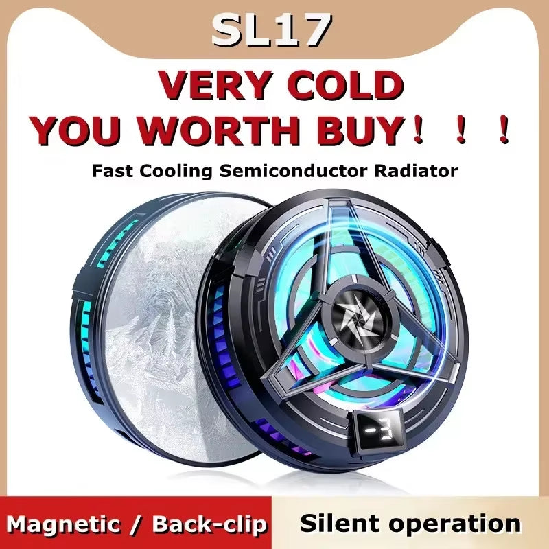SL17 Magnetic Phones Cooler Back-Clip 2 in 1 Game Cooler Semiconductor Fast Phone Cooling Fan for IOS Android Phone