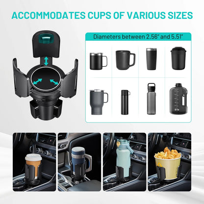 Car Cup Holder Expander, Adjustable Car Cup Holder Fits for 2.5"-5.5" Water Bottles, Coffee Mugs, Cans