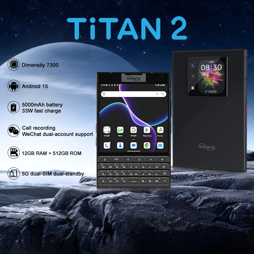 8849 Titan 2 5G Business Full Keyboard Smartphone 12GB RAM +512GB ROM 4.5inch 5050mah 1440 x 1440 Android 15 Mobile Phone