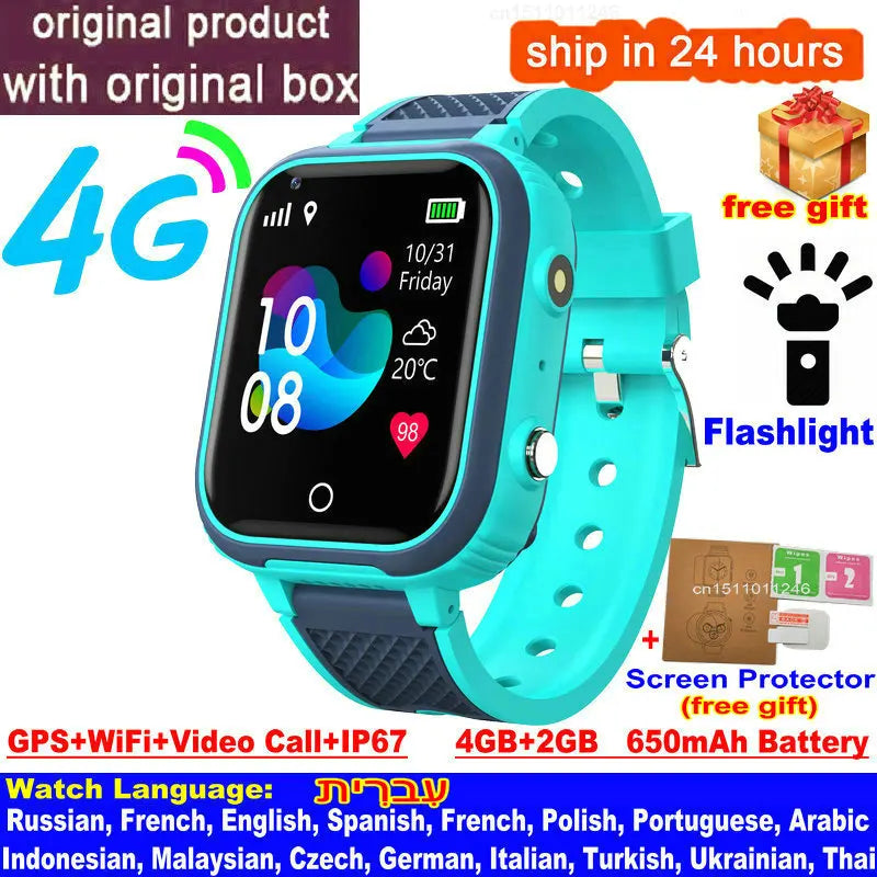 Reloj inteligente LT21 para niños, 4G, GPS, WIFI, llamada de vídeo, SOS, IP67, resistente al agua, Monitor de cámara, ubicación, reloj de teléfono