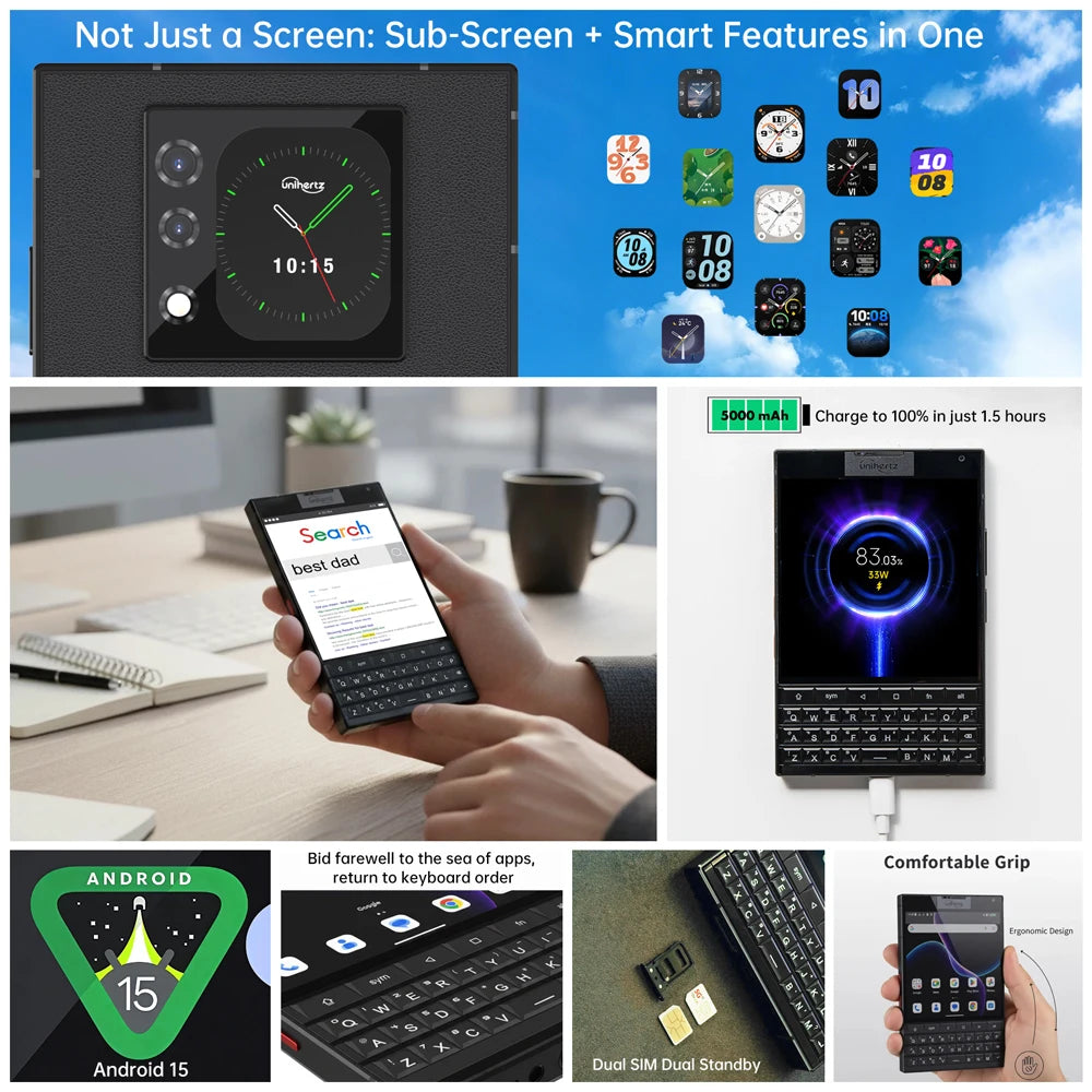 8849 Titan 2 5G Business Full Keyboard Smartphone 12GB RAM +512GB ROM 4.5inch 5050mah 1440 x 1440 Android 15 Mobile Phone