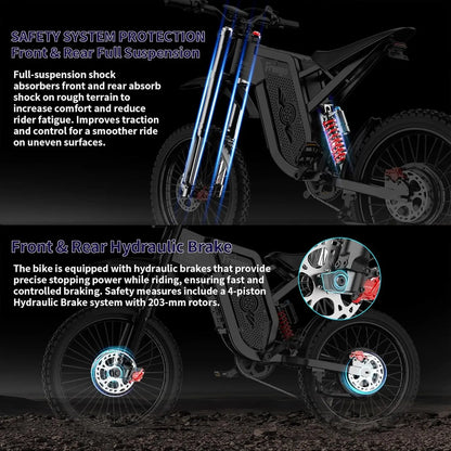 Motocicleta Eléctrica Todoterreno Freego X2, Motor de 6000W, Batería Extraíble de 60V 30Ah, Velocidad Máxima de 50 mph, Neumáticos de 19" x 2", Certificaciones UL