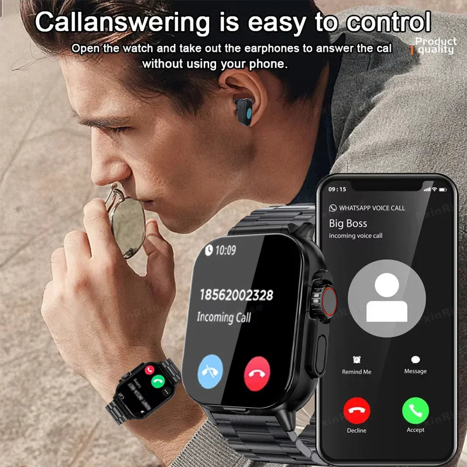 Reloj inteligente 2 en 1 GT8 con pantalla completa táctil Bluetooth con auriculares reloj inteligente monitor de ritmo cardíaco y presión arterial reloj deportivo
