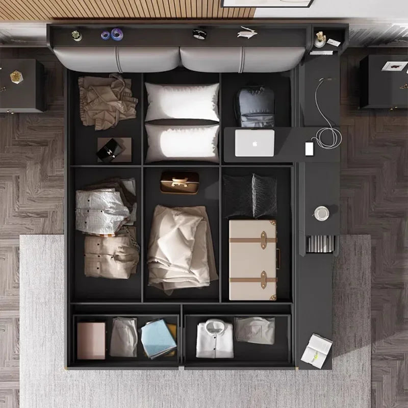 Cama Doble Ergonómica de Diseño Moderno y Glamuroso, con Espacio de Almacenamiento, Segura para Dormir, con Escritorio, Camas de Casal, Muebles de Hotel