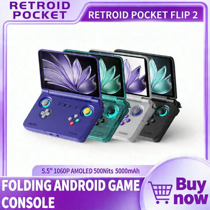 Consola de Juegos Retro Portátil Retroid Pocket Flip2 2026, Android 13, Pantalla Táctil AMOLED de 5.5 Pulgadas, Reproductor de Video, Wifi, Bluetooth, PSP, PS2