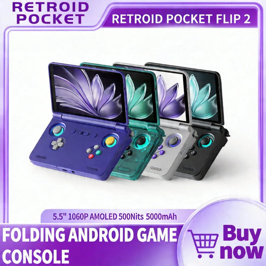 Consola de Juegos Retro Portátil Retroid Pocket Flip2 2026, Android 13, Pantalla Táctil AMOLED de 5.5 Pulgadas, Reproductor de Video, Wifi, Bluetooth, PSP, PS2