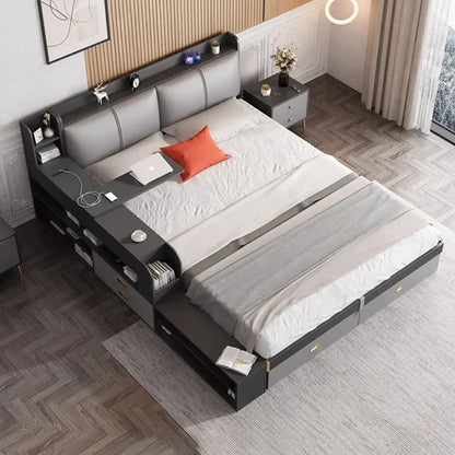 Cama Doble Ergonómica de Diseño Moderno y Glamuroso, con Espacio de Almacenamiento, Segura para Dormir, con Escritorio, Camas de Casal, Muebles de Hotel