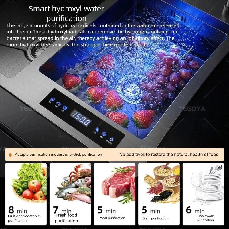 Fregadero de Cocina de Acero Inoxidable de 100x50CM, Fregadero Doble Grande Multifuncional con Catalizador de Agua para Purificar Ingredientes y Lavar Vegetales