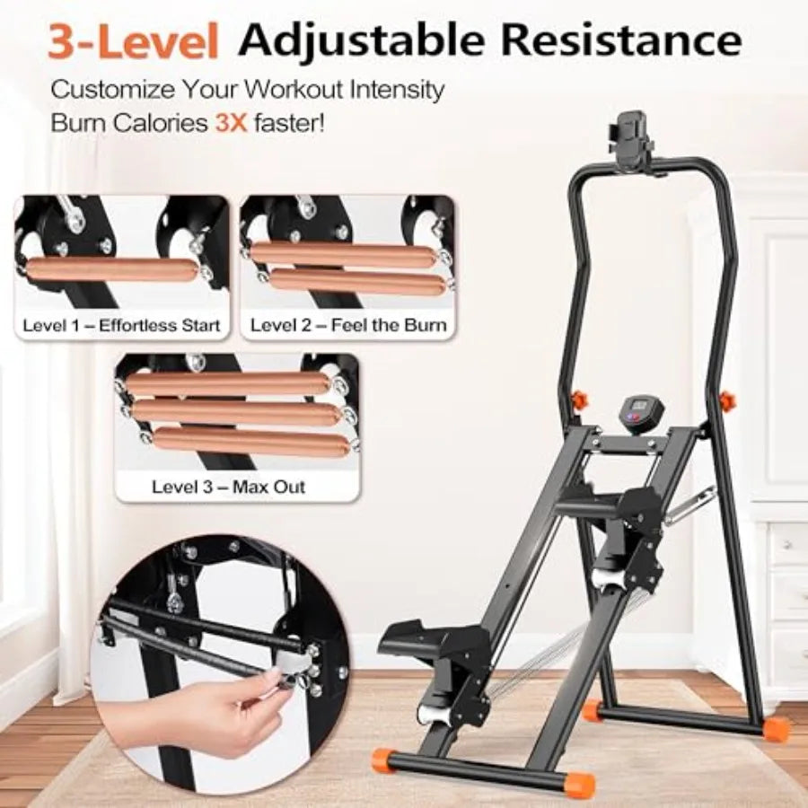 Escaladora para Gimnasio en Casa 2.0, Máquina de Subir Escaleras con 3 Niveles de Resistencia Ajustable, Pedales Antideslizantes, Monitor Digital y Teléfono