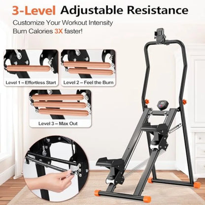 Escaladora para Gimnasio en Casa 2.0, Máquina de Subir Escaleras con 3 Niveles de Resistencia Ajustable, Pedales Antideslizantes, Monitor Digital y Teléfono