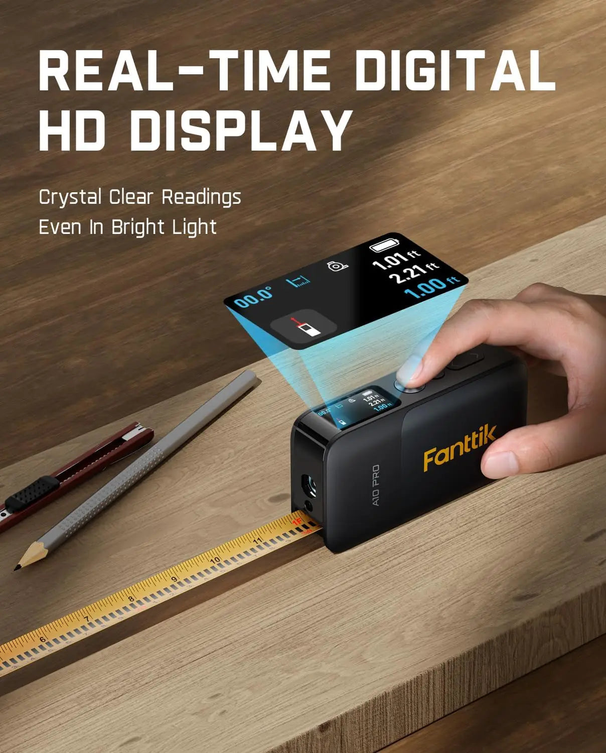 Cinta Métrica Láser Digital 2 en 1, Medidor de Distancia Láser Recargable de 165 Pies y Cinta Métrica de 9.8 Pies, Pantalla HD IPS, 6 Unidades, 3 Modos, USB-C
