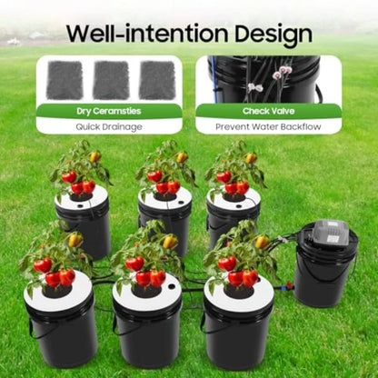 Sistema Hidropónico de 5 Galones, Cultivo en Agua Profunda de 7 Cubetas con Goteo Recirculante para Jardinería Interior en Balcón, RDWC 1+6 + Top Fee