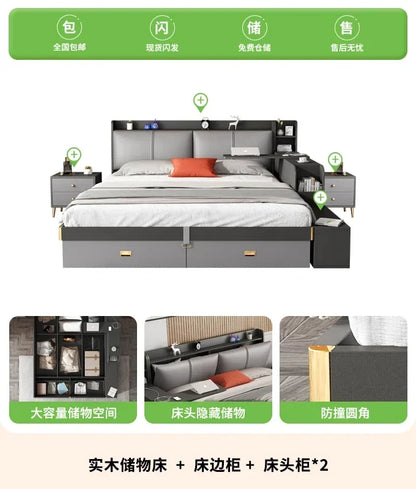 Cama Doble Ergonómica de Diseño Moderno y Glamuroso, con Espacio de Almacenamiento, Segura para Dormir, con Escritorio, Camas de Casal, Muebles de Hotel