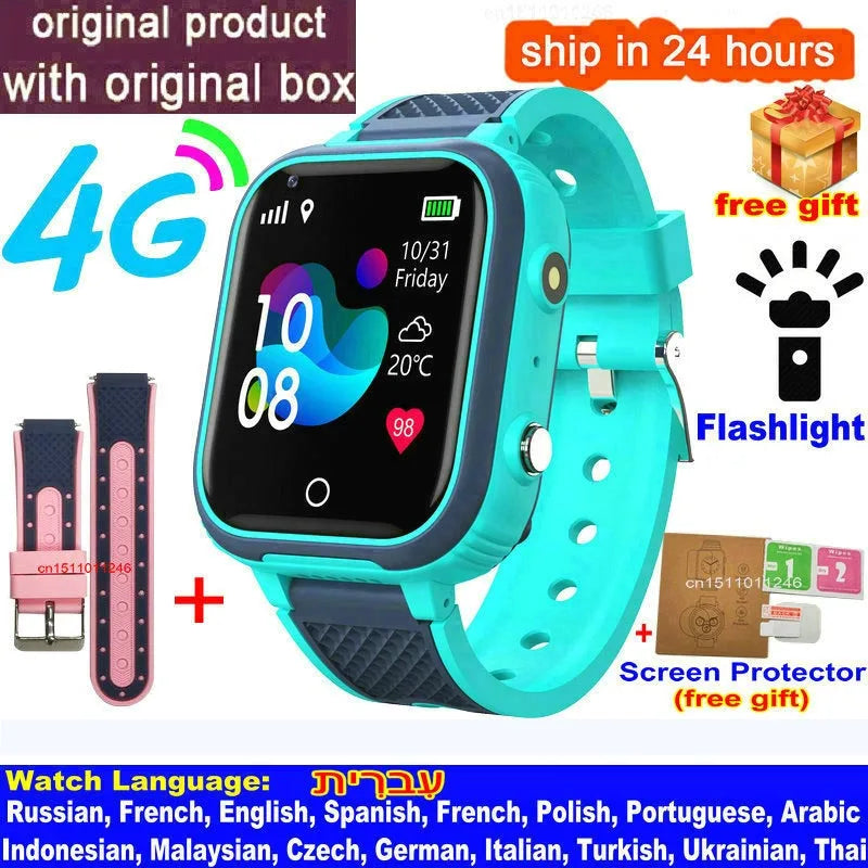Reloj inteligente LT21 para niños, 4G, GPS, WIFI, llamada de vídeo, SOS, IP67, resistente al agua, Monitor de cámara, ubicación, reloj de teléfono