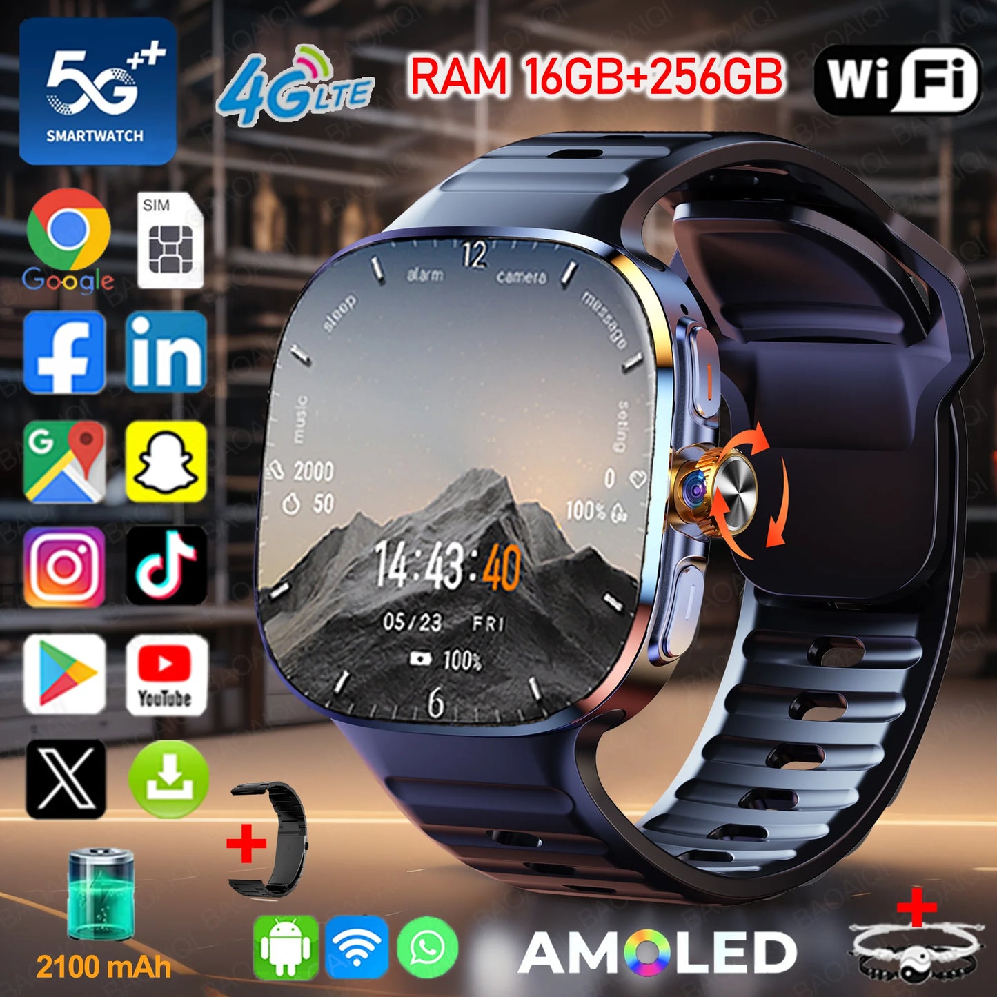 Reloj inteligente 4G/5G con pantalla más grande de 2,40 pulgadas con 190 °   Cámara giratoria GPS posición WIFI conectar aplicación descargar Android 10.0 reloj inteligente