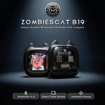 Audífonos Inalámbricos Zombis Cat B19 con Pantalla Inteligente, Sonido Estéreo Envolvente, Bluetooth 6.0, Cancelación de Ruido ENC, Llamadas Claras, TWS, con Correa