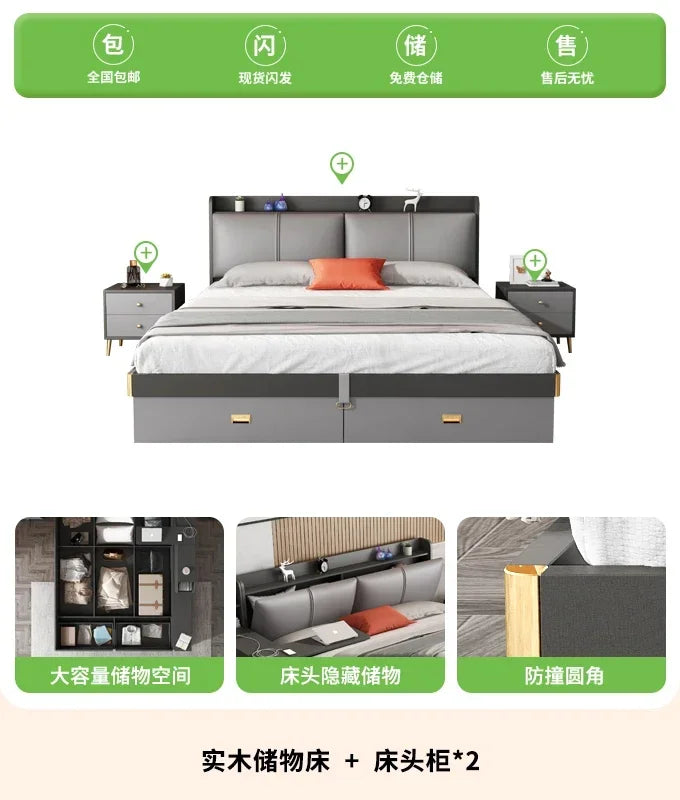 Cama Doble Ergonómica de Diseño Moderno y Glamuroso, con Espacio de Almacenamiento, Segura para Dormir, con Escritorio, Camas de Casal, Muebles de Hotel