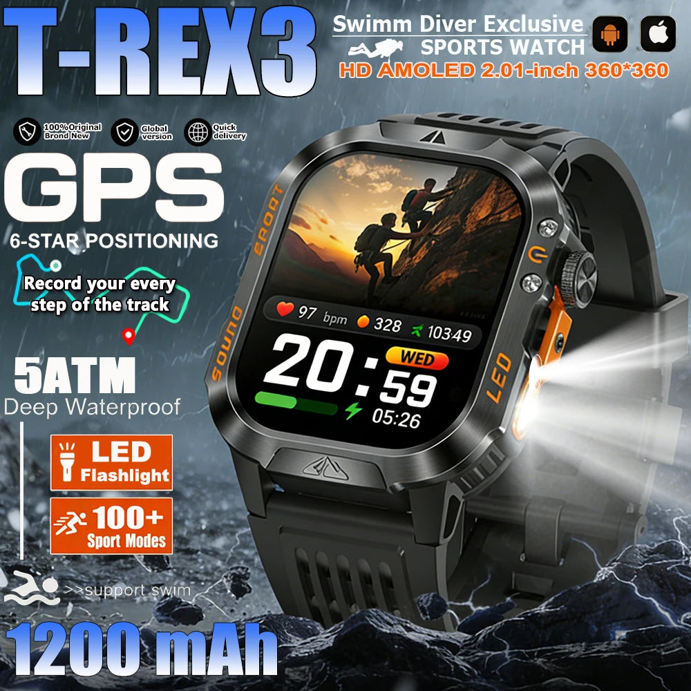 Nuevo Reloj Inteligente T-Rex 3 2026 con GPS de Grado Militar, Brújula, Llamadas Bluetooth, 1200mAh, Más de 100 Deportes