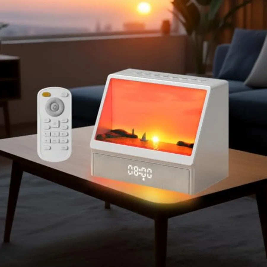 Despertador con Simulación de Amanecer para Dormitorios, Máquina de Ruido Blanco con Animación Creativa de Amanecer Simulado, 7 Modos, 12 Sonidos Naturales, Música