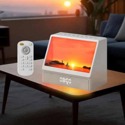 Despertador con Simulación de Amanecer para Dormitorios, Máquina de Ruido Blanco con Animación Creativa de Amanecer Simulado, 7 Modos, 12 Sonidos Naturales, Música