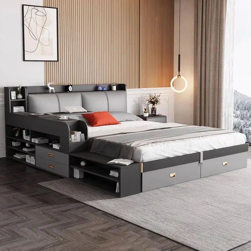 Cama Doble Ergonómica de Diseño Moderno y Glamuroso, con Espacio de Almacenamiento, Segura para Dormir, con Escritorio, Camas de Casal, Muebles de Hotel