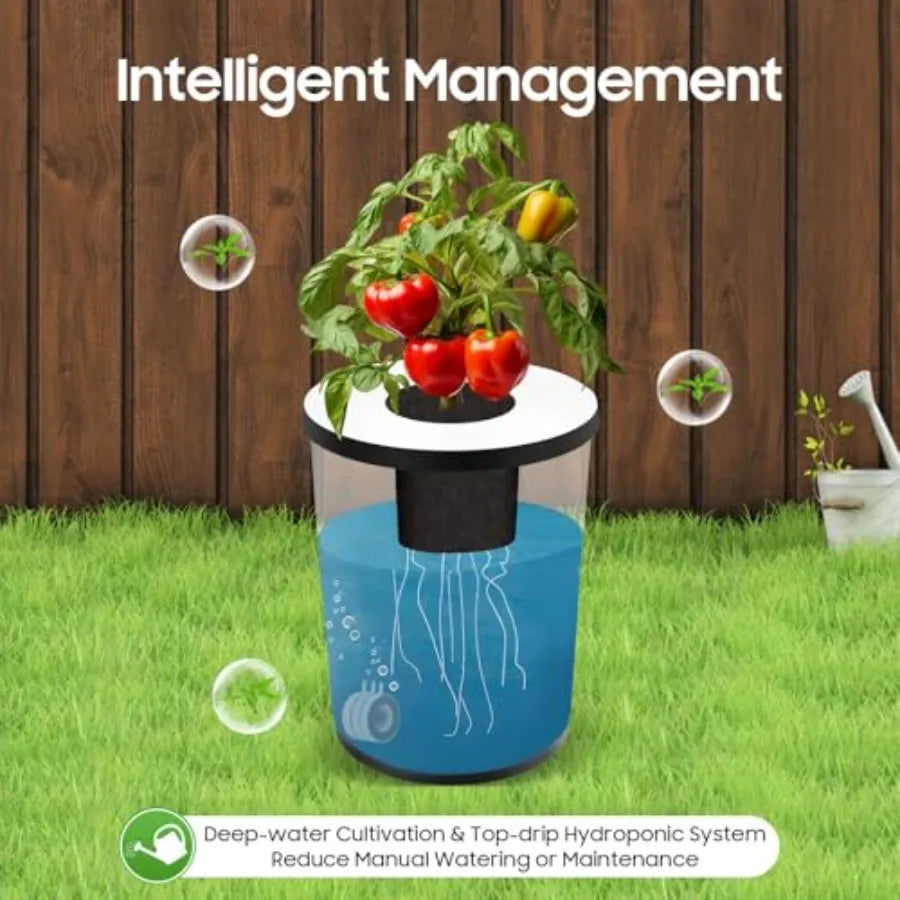 Sistema Hidropónico de 5 Galones, Cultivo en Agua Profunda de 7 Cubetas con Goteo Recirculante para Jardinería Interior en Balcón, RDWC 1+6 + Top Fee
