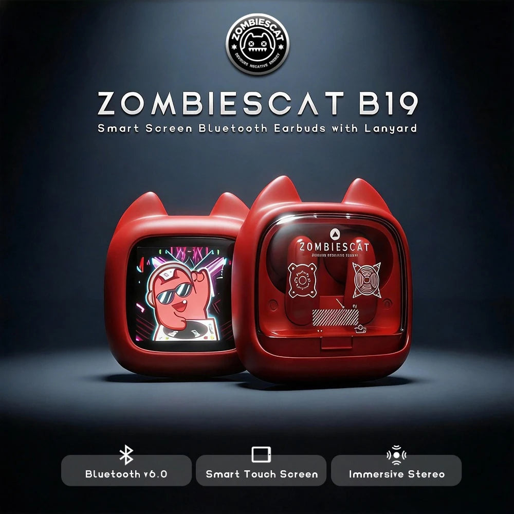Audífonos Bluetooth Intrauditivos ZOMBIESCat QCWS-B19 con Pantalla Táctil a Color Inteligente, Batería de Larga Duración, Lindos y de Alta Calidad