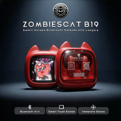 Audífonos Bluetooth Intrauditivos ZOMBIESCat QCWS-B19 con Pantalla Táctil a Color Inteligente, Batería de Larga Duración, Lindos y de Alta Calidad