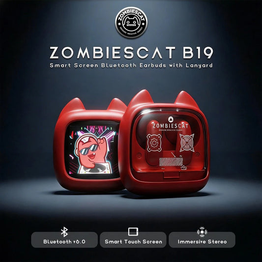 Audífonos Bluetooth Intrauditivos ZOMBIESCat QCWS-B19 con Pantalla Táctil a Color Inteligente, Batería de Larga Duración, Lindos y de Alta Calidad