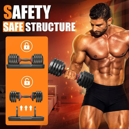 Mancuerna ajustable de 25 libras con mango giratorio antideslizante, peso de ajuste rápido para hombres y mujeres, equipo de ejercicio con bandeja para Hom