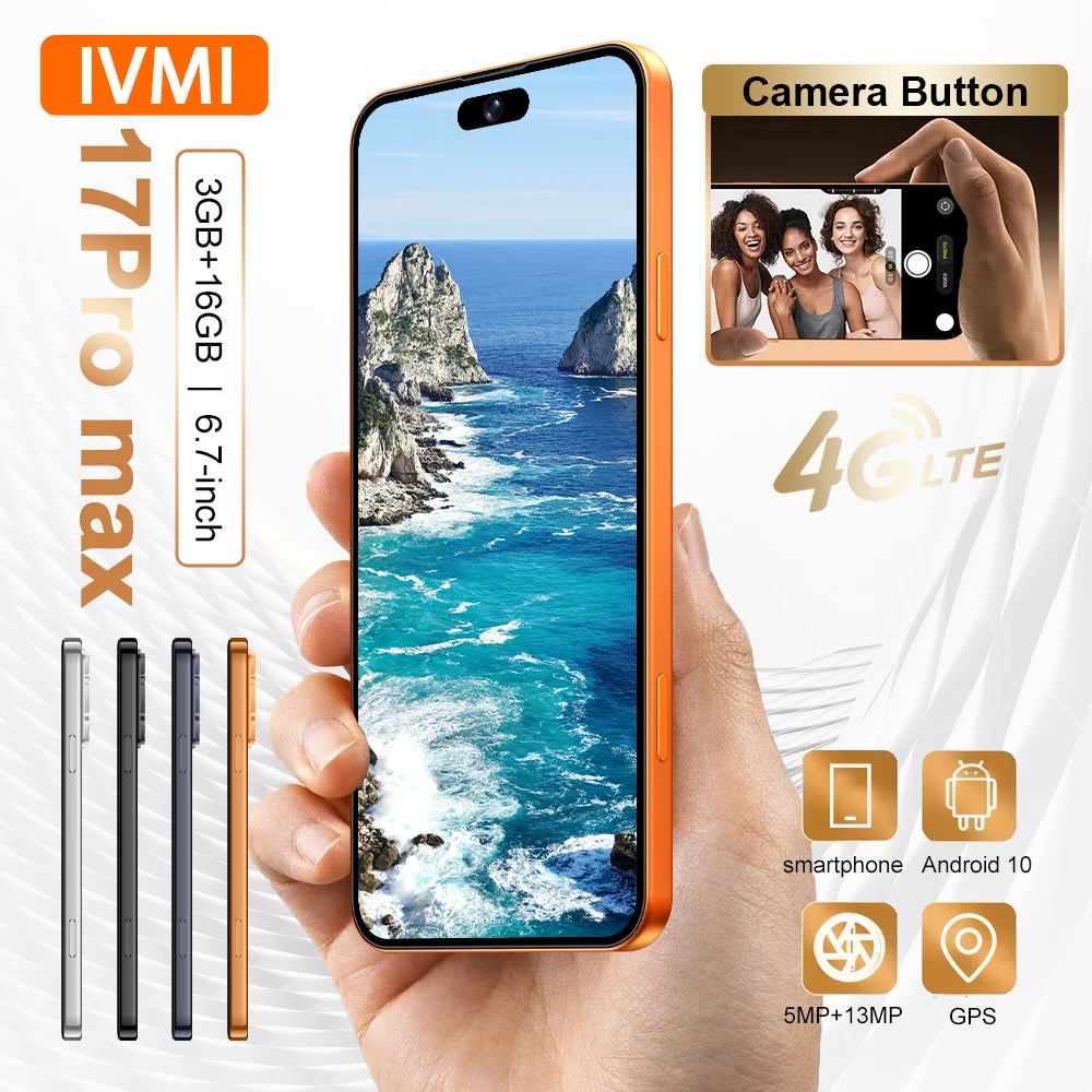 IVMI Global 17 Pro Max Smartphone Android10 3GB RAM 16GB ROM 6.7'' Doble tarjeta SIM GPS Desbloqueo facial Teléfonos móviles con red 4G