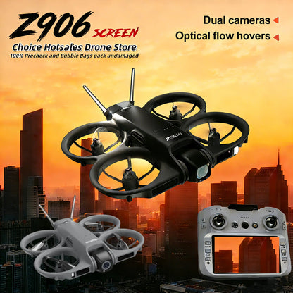 Mini Dron FPV Z906 de Fábrica con Pantalla de 4.3 Pulgadas, Control Remoto, Cámara 4K, Evitación de Obstáculos de 3 Lados, 180 °   Quadcopter Eléctrico con Flujo Óptico y Lente