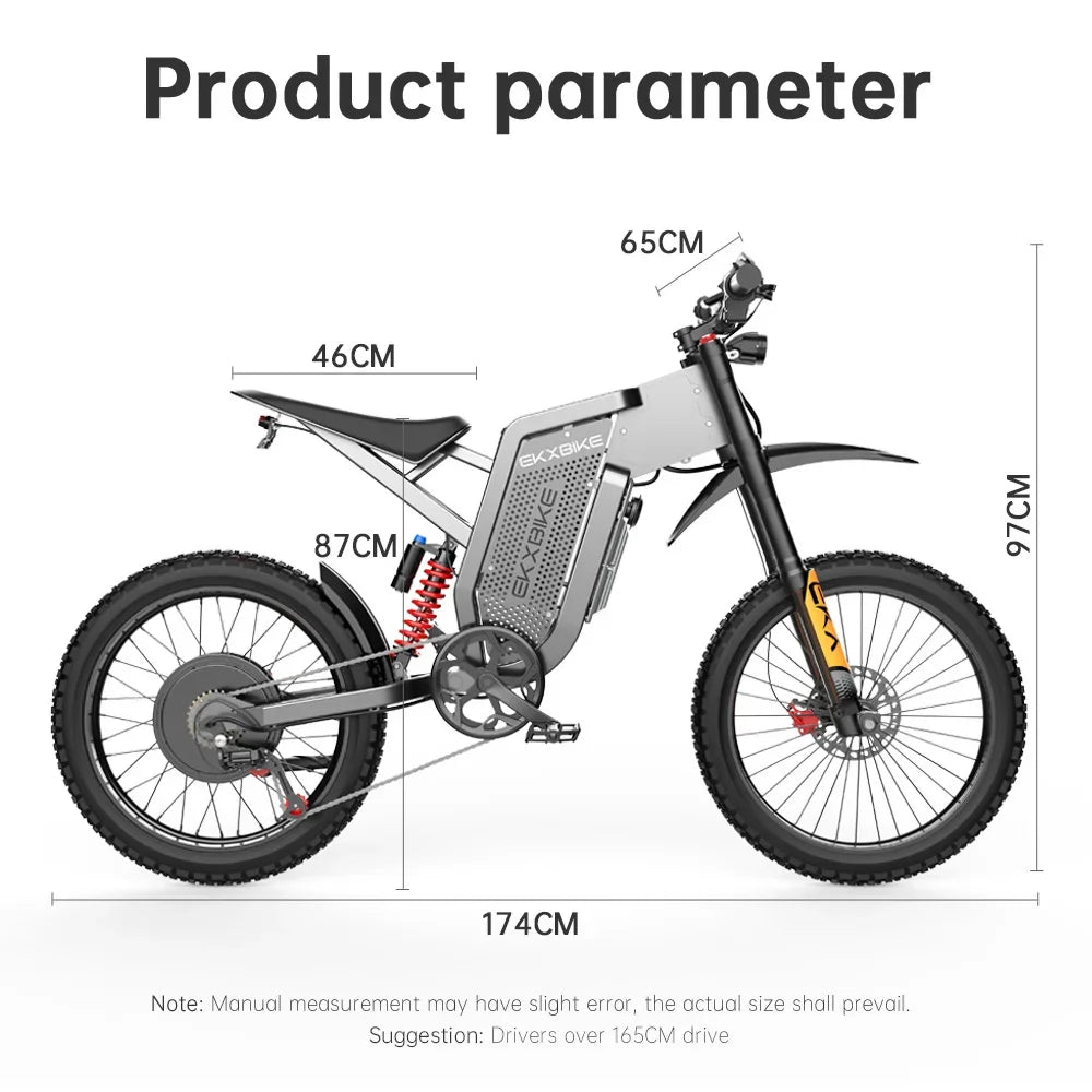 Bicicleta eléctrica X21MAX, 78 KM/H (49MPH), batería de litio 60V30Ah 3000W, neumáticos todoterreno 70/100-19, doble absorción de impactos hidráulica
